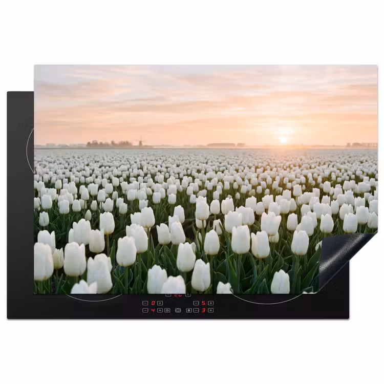 Tulpen - Landschap - Wit Inductie beschermer vinyl 3mm klein -3d