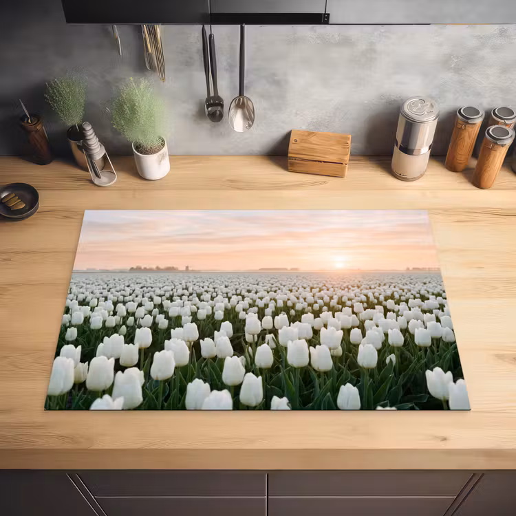 Tulpen - Landschap - Wit Inductie beschermer vinyl 3mm klein -sfeer5