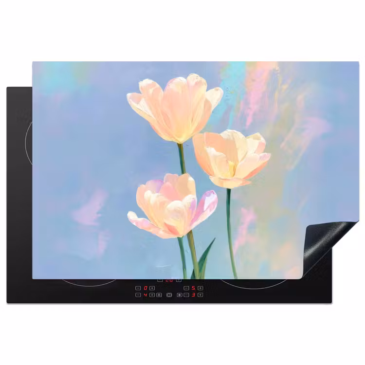 Tulpen - Roze accenten - Blauw Inductie beschermer vinyl 3mm klein -3d
