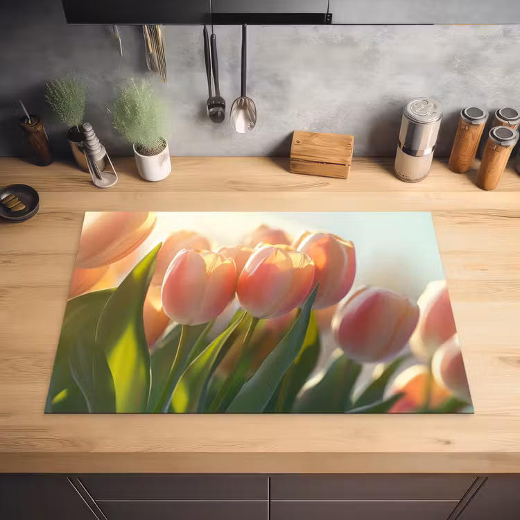 Tulpen - Roze - Zonnestralen Inductie beschermer vinyl 3mm klein -sfeer5