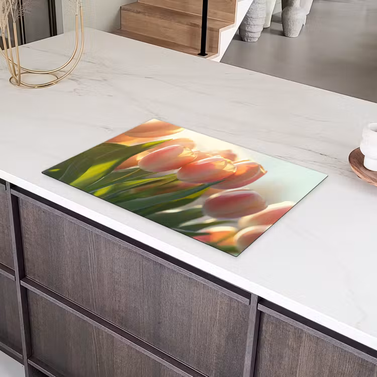 Tulpen - Roze - Zonnestralen Inductie beschermer vinyl 3mm klein -sfeer8