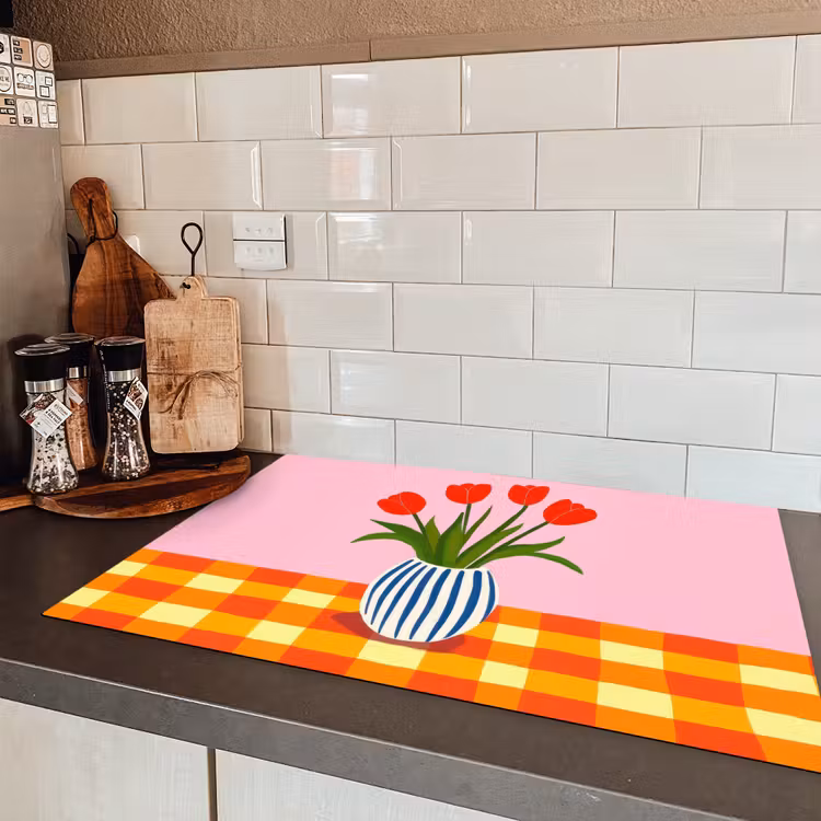 Tulpen - Roze - Vaas Inductie beschermer vinyl 3mm klein -sfeer3
