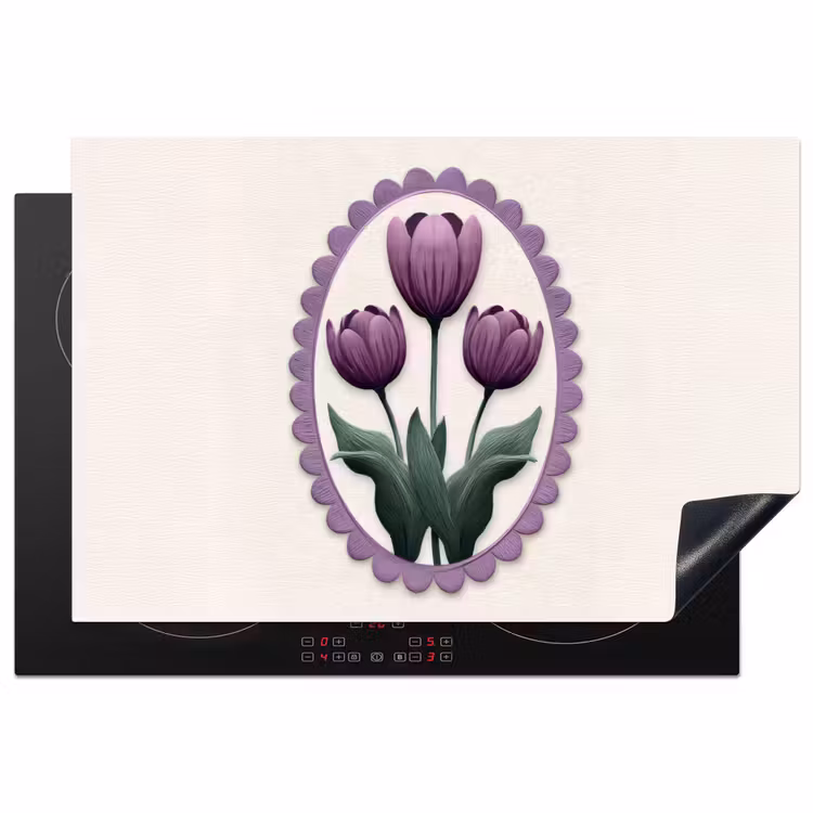 Tulpen - Paars - Lijst - Bladeren Inductie beschermer vinyl 3mm klein -3d