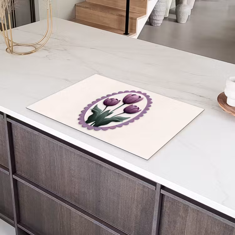 Tulpen - Paars - Lijst - Bladeren Inductie beschermer vinyl 3mm klein -sfeer8
