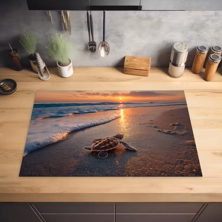 Schildpad - strand - Zonsondergang Inductie beschermer vinyl 3mm klein -sfeer5