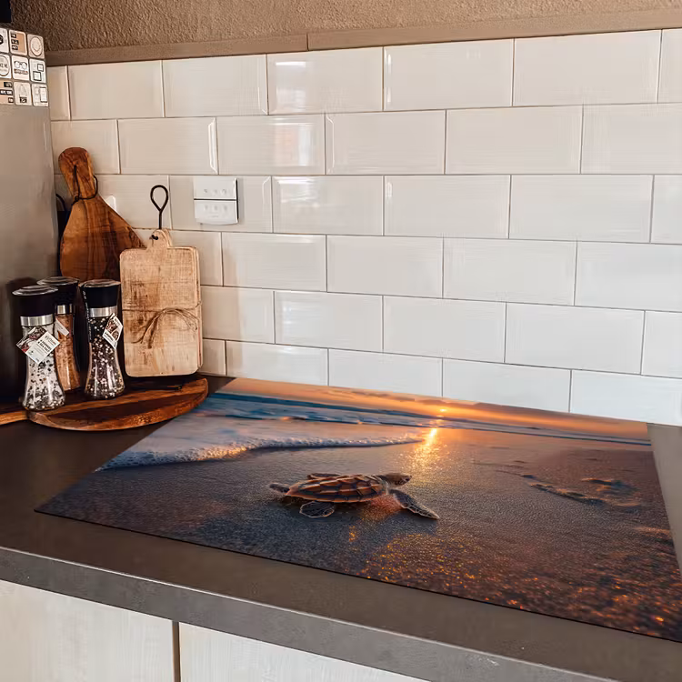 Schildpad - strand - Zonsondergang Inductie beschermer vinyl 3mm klein -sfeer3