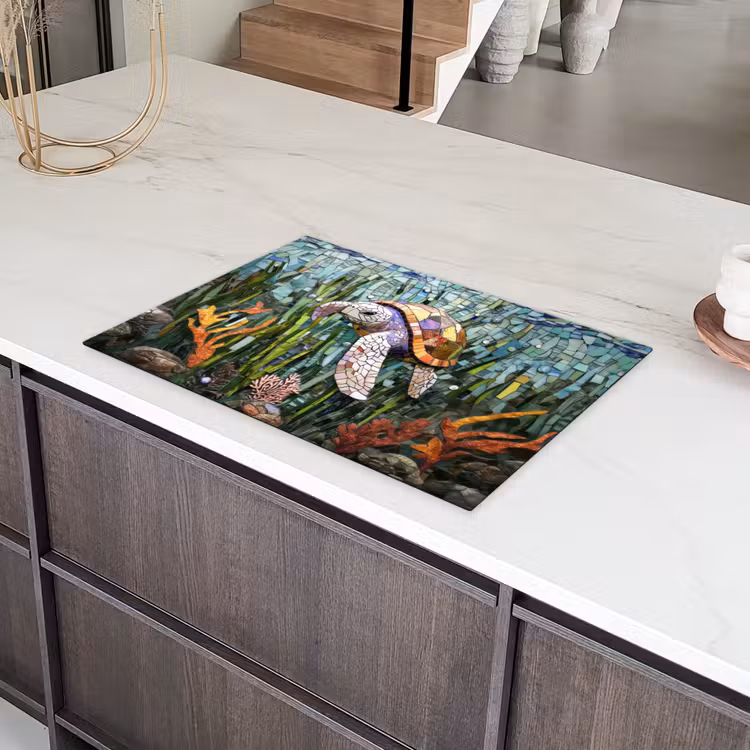 Schildpad - Zeewier - Mozaïek Inductie beschermer vinyl 3mm klein -sfeer8