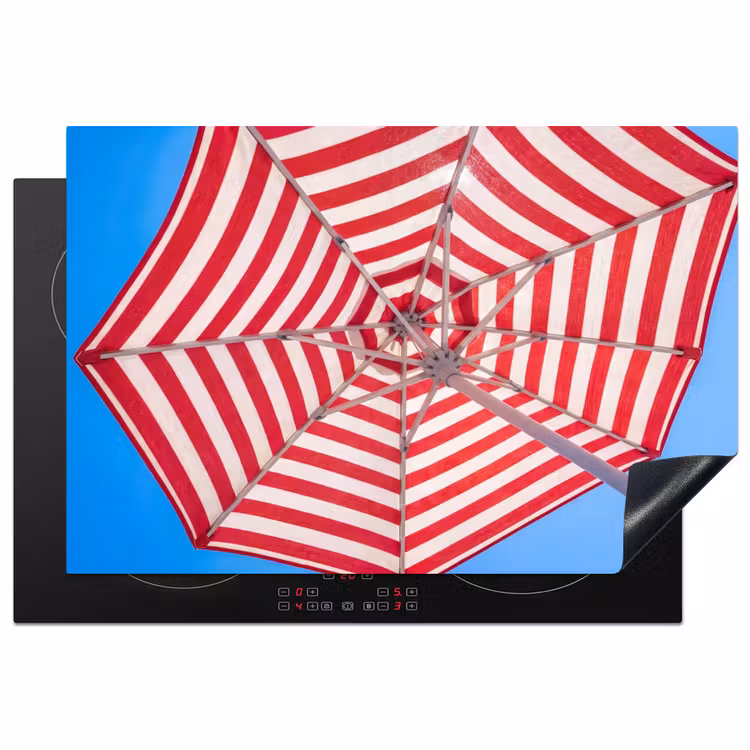 Parasol - Strepen - Zomer - Rood - Blauw Inductie beschermer vinyl 3mm klein -3d