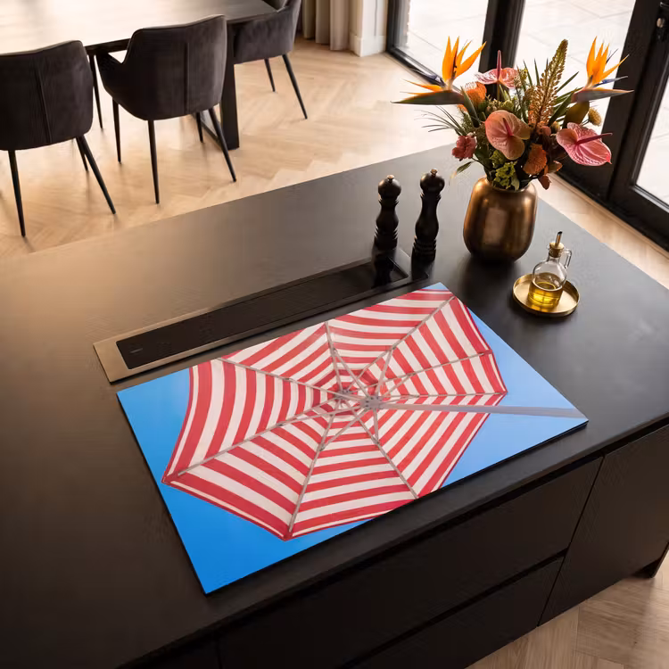 Parasol - Strepen - Zomer - Rood - Blauw Inductie beschermer vinyl 3mm klein -sfeer5