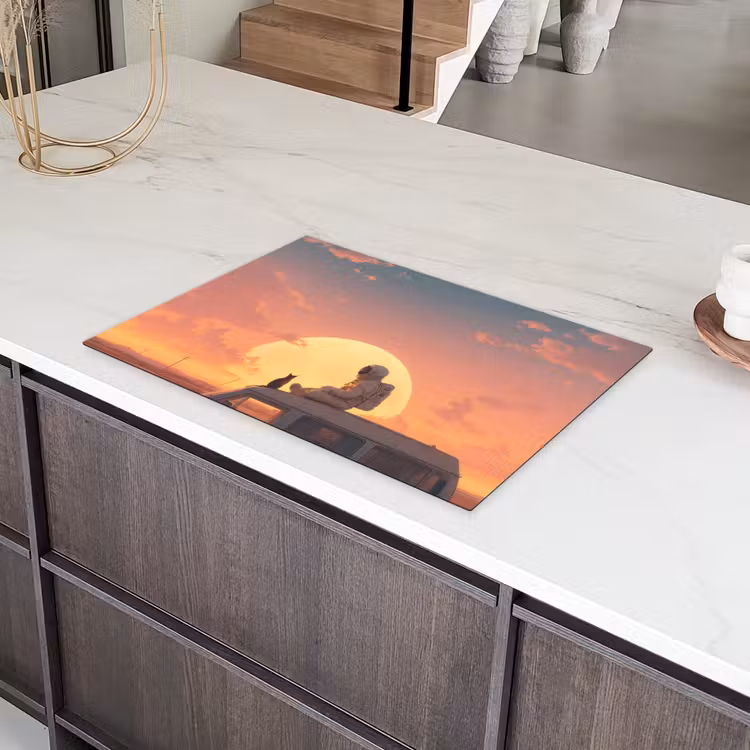 Busje - Kat - Zonsondergang - Oranje Inductie beschermer vinyl 3mm klein -sfeer8
