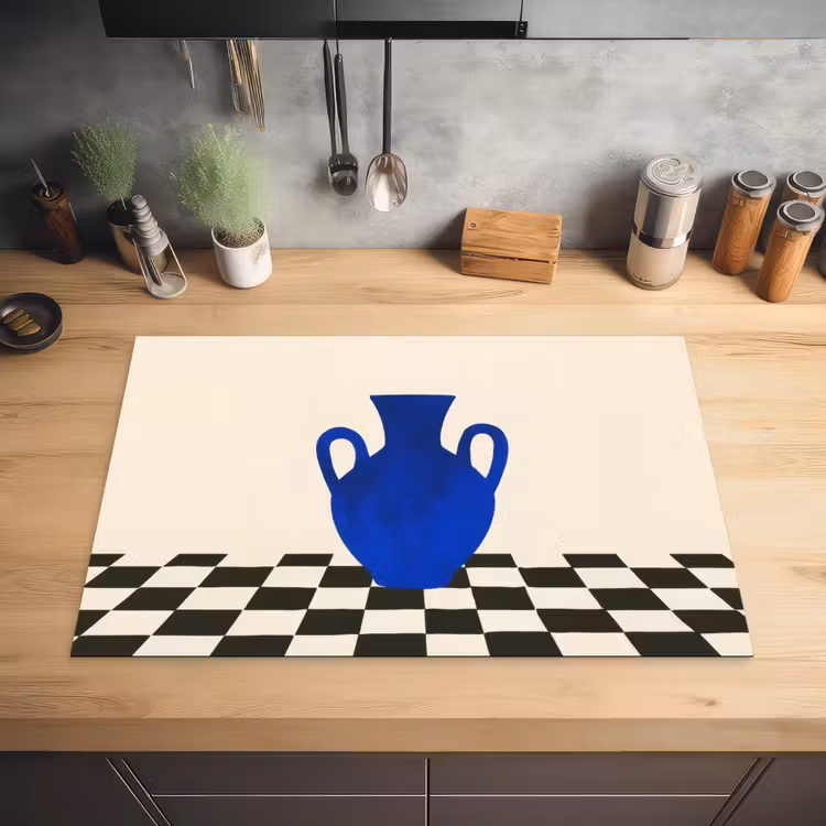 Vaas - Blauw - Geblokt - Modern Inductie beschermer vinyl 3mm klein -sfeer5