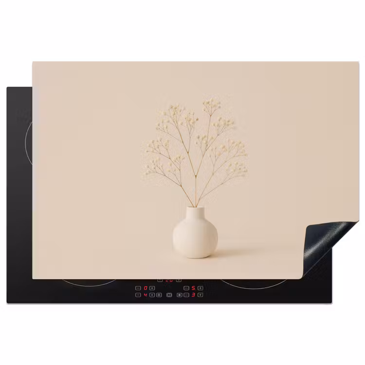 Vaas - Takken - Bloemetjes - Wit Inductie beschermer vinyl 3mm klein -3d