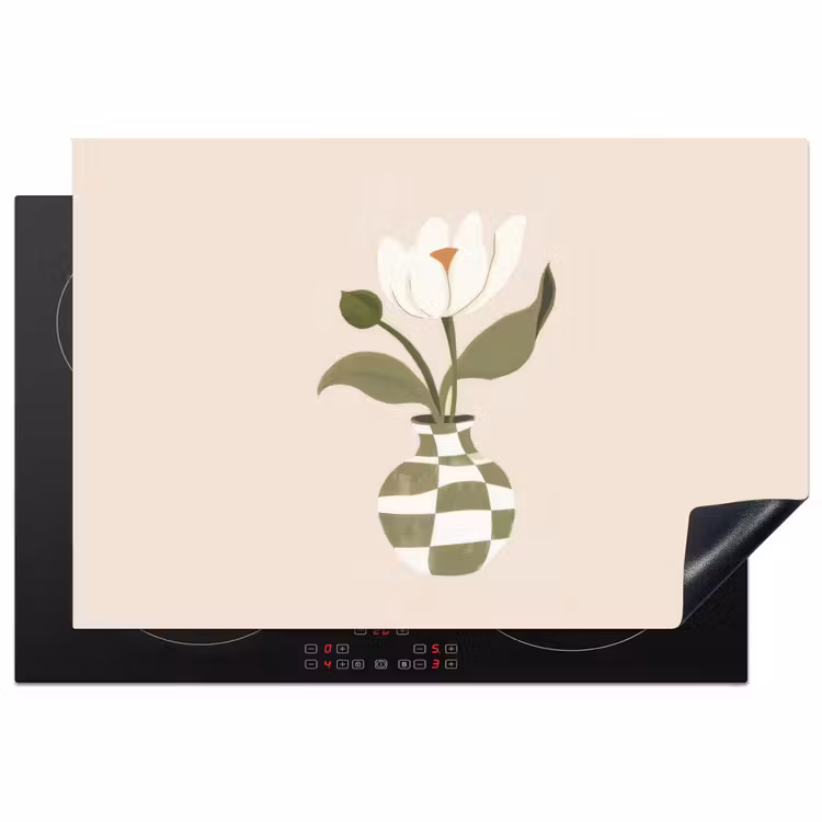Vaas - Geruit - Bloem - Groen Inductie beschermer vinyl 3mm klein -3d