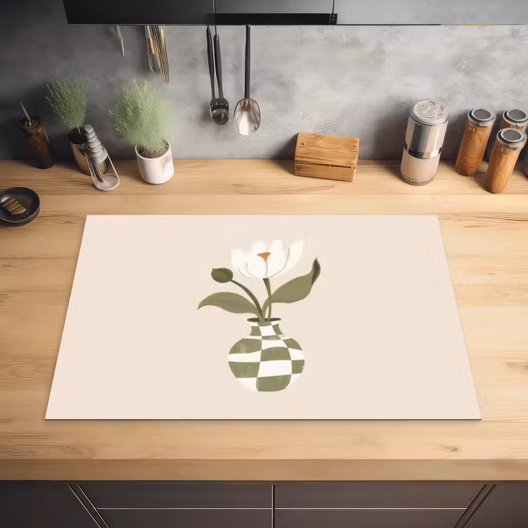 Vaas - Geruit - Bloem - Groen Inductie beschermer vinyl 3mm klein -sfeer5