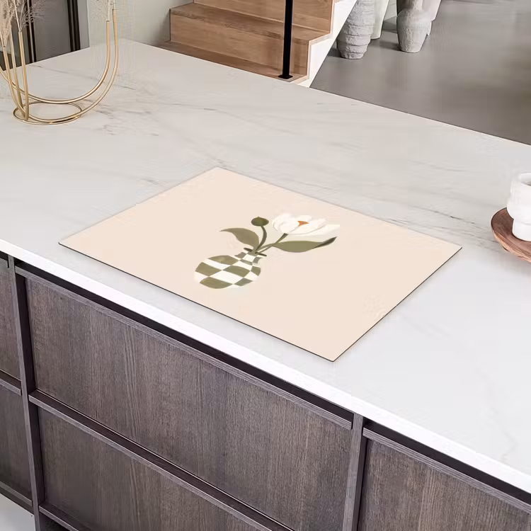 Vaas - Geruit - Bloem - Groen Inductie beschermer vinyl 3mm klein -sfeer8