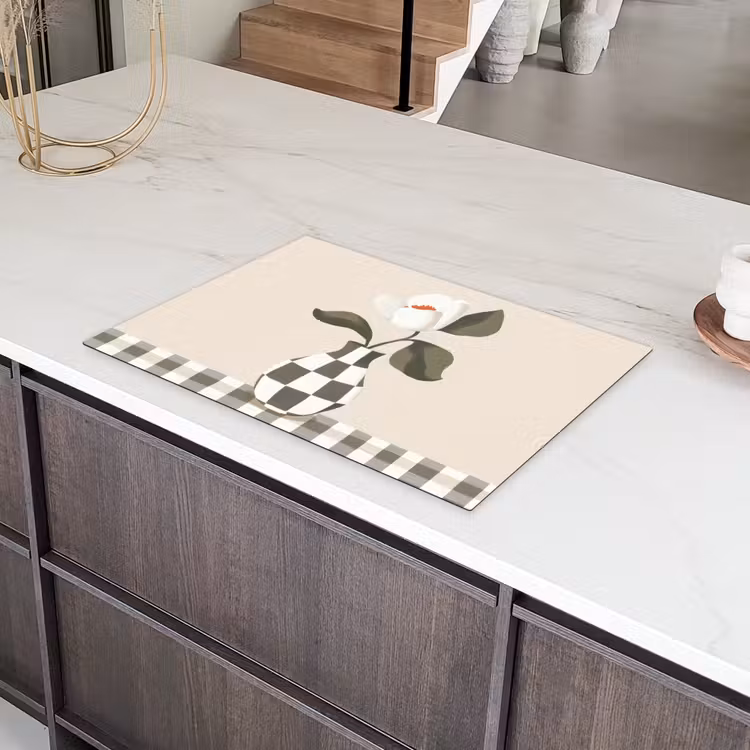 Vaas - Geruit - Groen - Bloem Inductie beschermer vinyl 3mm klein -sfeer8