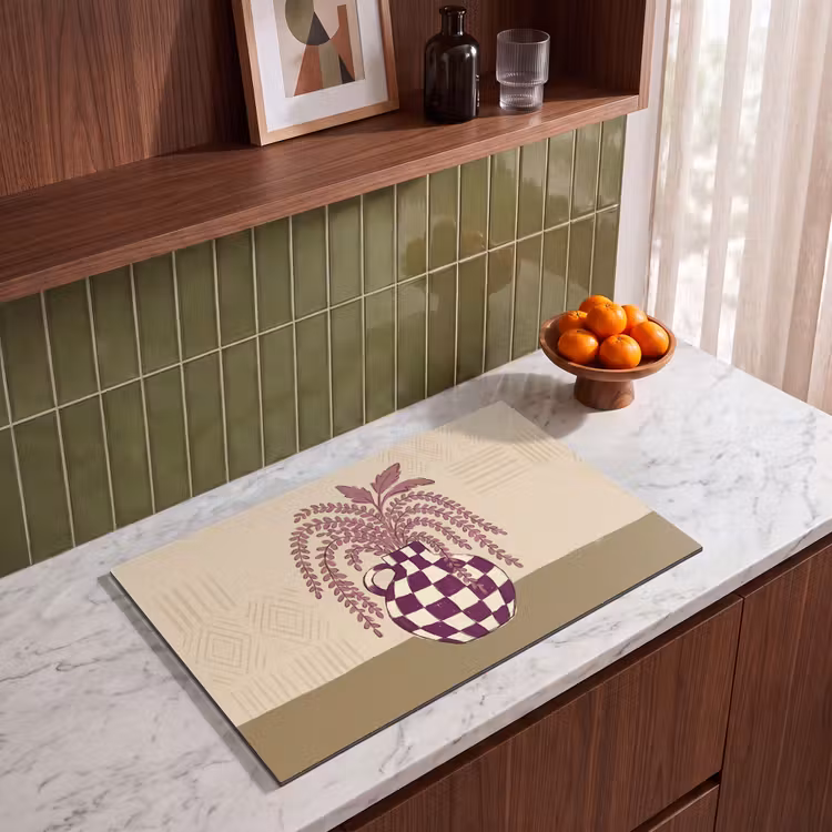 Vaas - Geruit - Planten - Modern - Paars Inductie beschermer vinyl 3mm klein -sfeer8