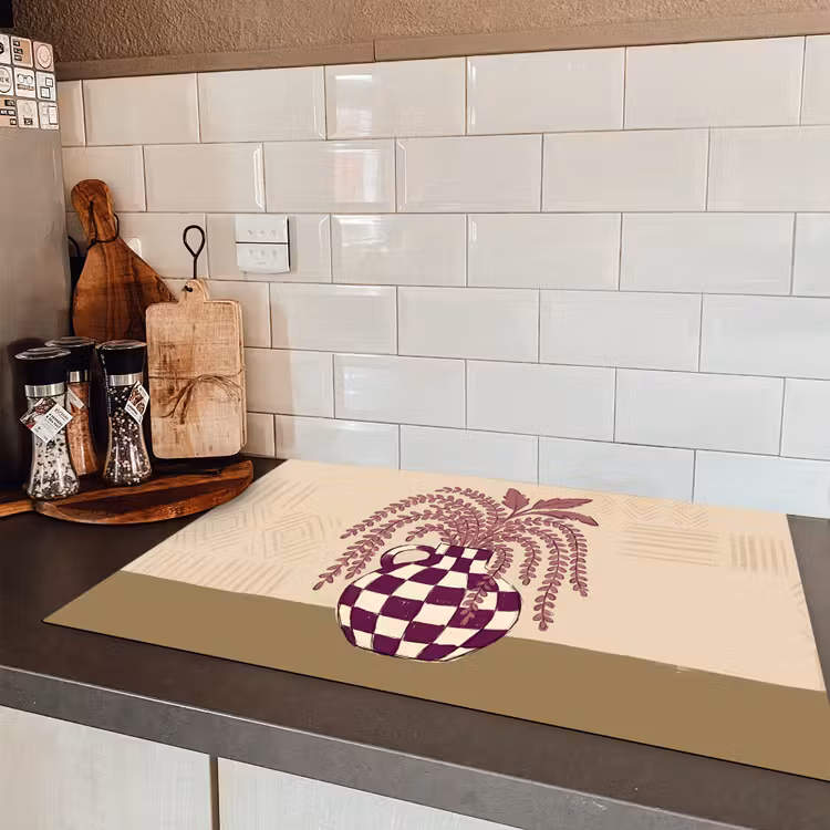 Vaas - Geruit - Planten - Modern - Paars Inductie beschermer vinyl 3mm klein -sfeer3