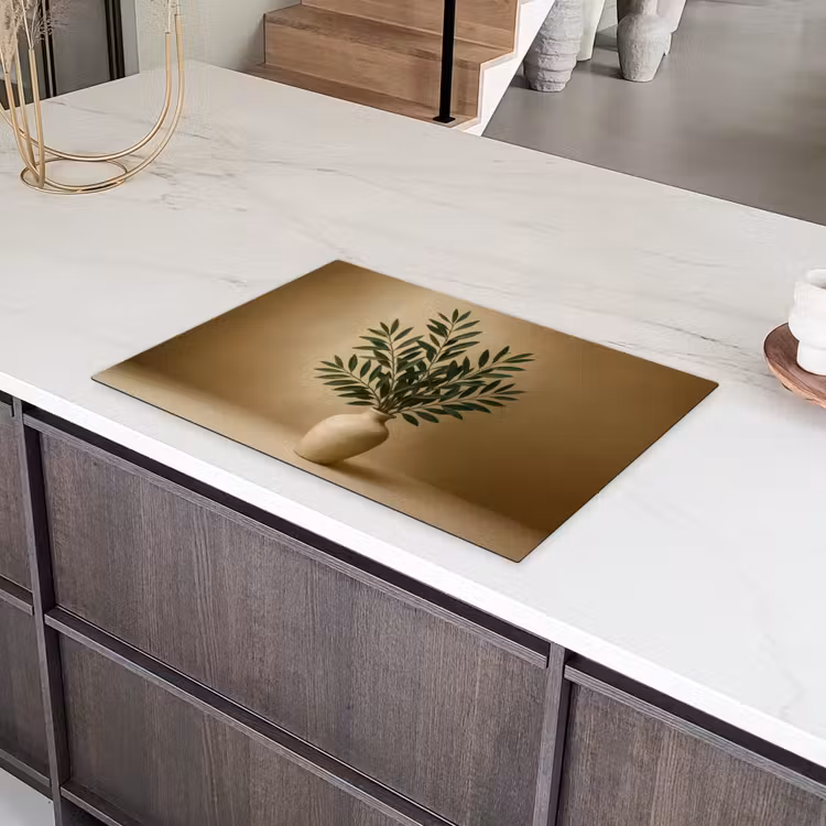 Vaas - Olijftakken - Bladeren - Beige Inductie beschermer vinyl 3mm klein -sfeer8