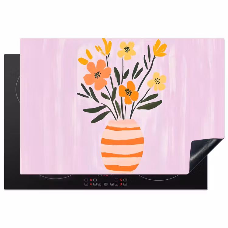 Vaas - Gestreept - Bloemen - Oranje Inductie beschermer vinyl 3mm klein -3d