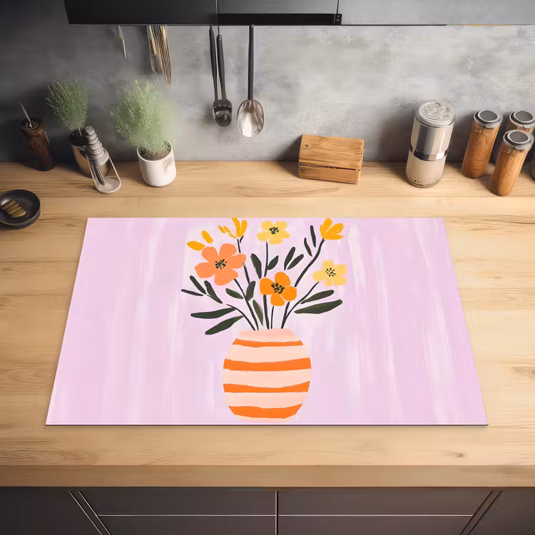 Vaas - Gestreept - Bloemen - Oranje Inductie beschermer vinyl 3mm klein -sfeer5