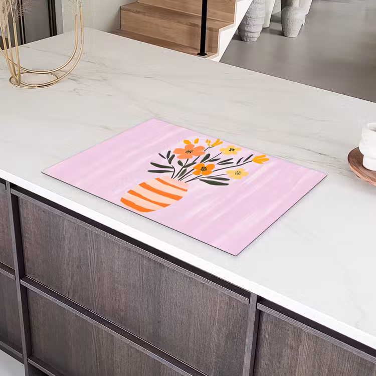 Vaas - Gestreept - Bloemen - Oranje Inductie beschermer vinyl 3mm klein -sfeer8