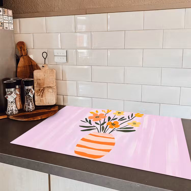 Vaas - Gestreept - Bloemen - Oranje Inductie beschermer vinyl 3mm klein -sfeer3