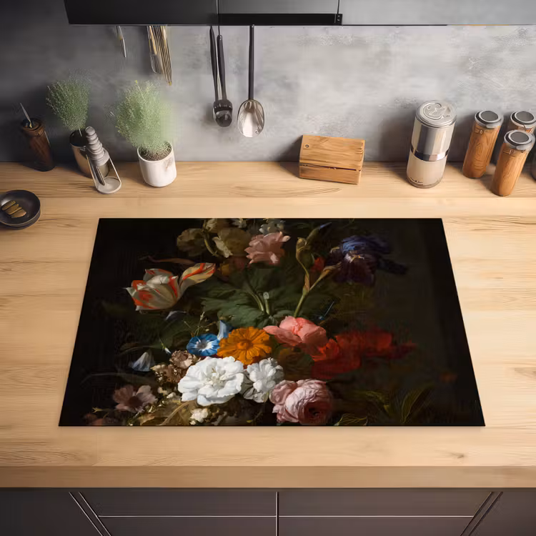 Vaas met bloemen - Schilderij van Rachel Ruysch Inductie beschermer vinyl 3mm middel -sfeer5