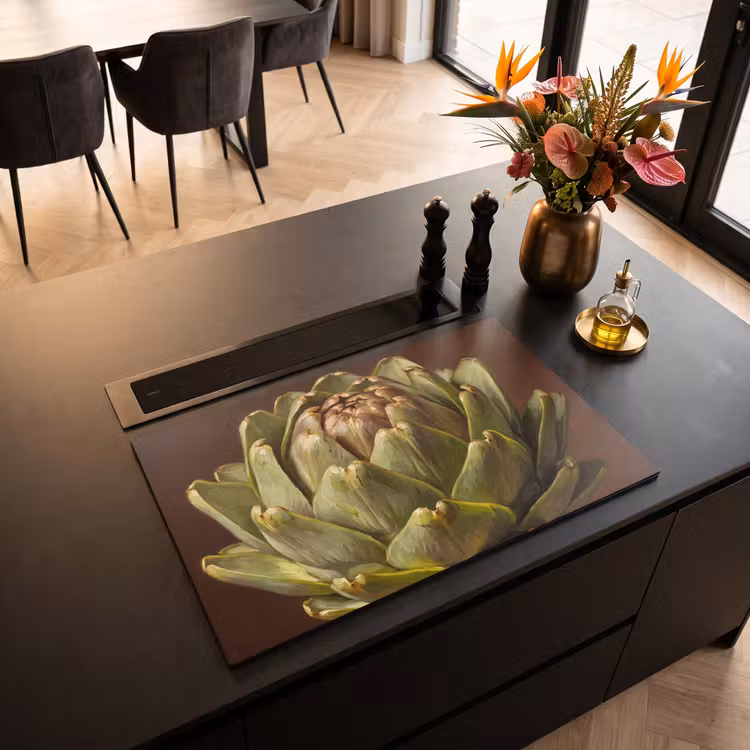 Induction Hob Cover - Vegetable - Artichoke - Green - Groente - Artisjok - Groen Inductie beschermer vinyl 3mm klein