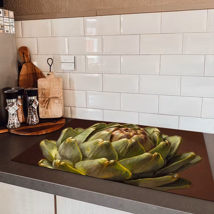 Induction Hob Cover - Vegetable - Artichoke - Green - Groente - Artisjok - Groen Inductie beschermer vinyl 3mm klein