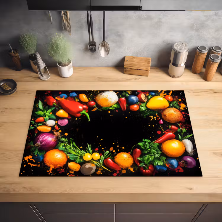 Groente - Graffiti - Kleurrijk - Koken - Abstract Inductie beschermer vinyl 3mm klein -sfeer5
