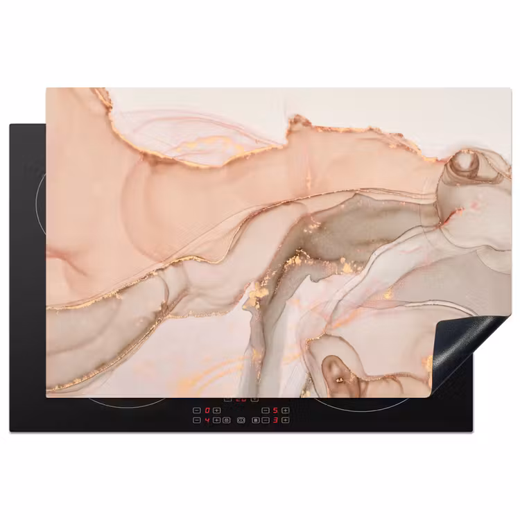 Aderen van Goud in Zalmkleurig Marmer Inductie beschermer vinyl 3mm klein -3d