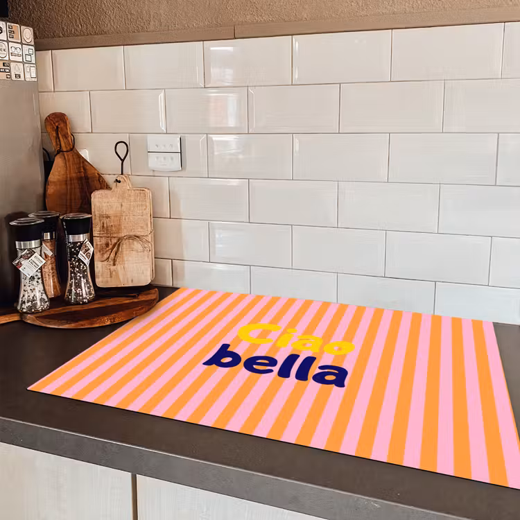 Verticaal - Strepen - Oranje - Ciao bella Inductie beschermer vinyl 3mm klein -sfeer3