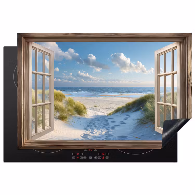 Doorkijk - Strand - Raam - Duinen - Zee Inductie beschermer vinyl 3mm klein -3d
