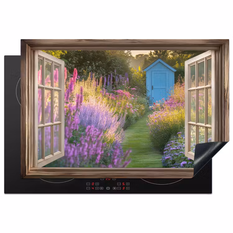 Doorkijk - Bloemen - Raam - Natuur Inductie beschermer vinyl 3mm klein -3d