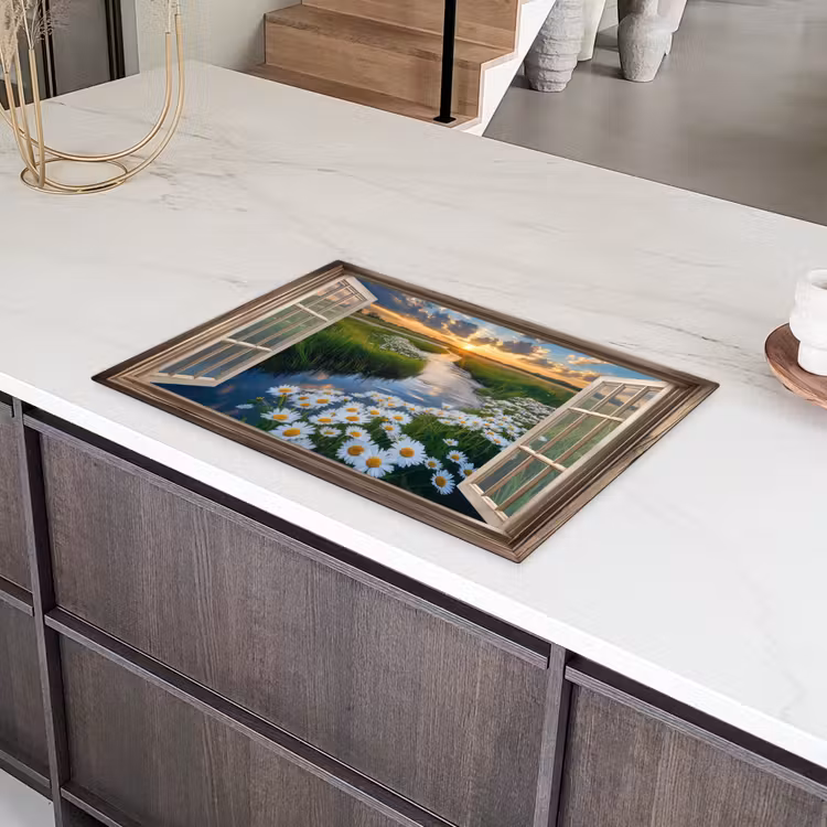 Doorkijk - Landschap - Raam - Water - Zonsondergang Inductie beschermer vinyl 3mm klein -sfeer8