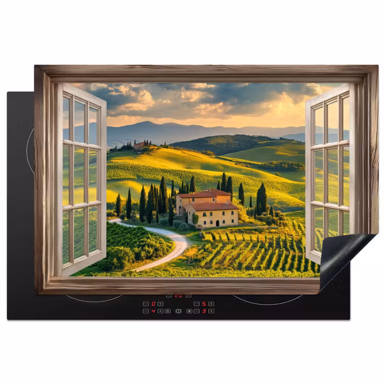 Doorkijk - Toscane - Uitzicht - Landschap - Zomer Inductie beschermer vinyl 3mm klein -3d
