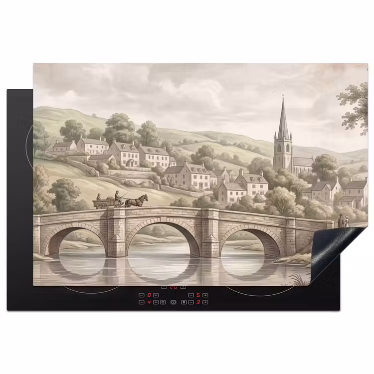Dorp - Brug - Uitzicht - Groen Inductie beschermer vinyl 3mm klein -3d