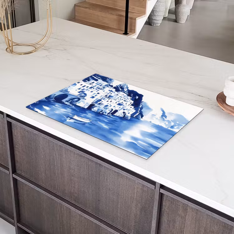 Dorp - Rotswand - Roeiboot - Water Inductie beschermer vinyl 3mm klein -sfeer8