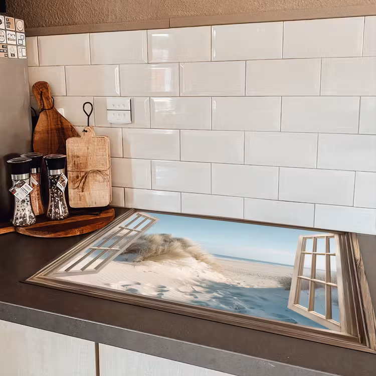 Doorkijk - Helmgras - Duinen - Zee - Landschap Inductie beschermer vinyl 3mm klein -sfeer3