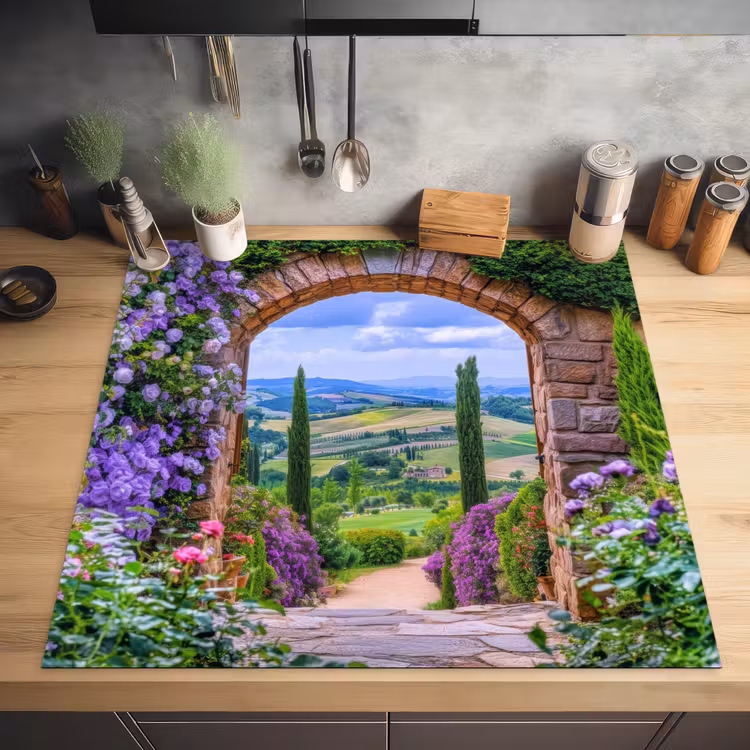 Doorkijk - Toscane - Landschap - Poort Inductie beschermer vinyl 3mm middel -sfeer5