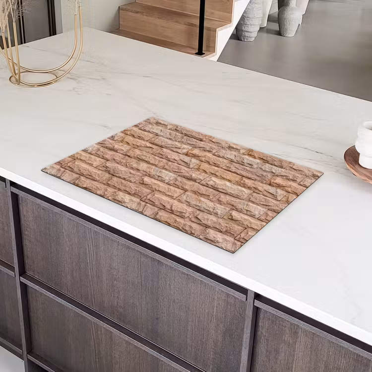 Muur - Steen - Ruw - Textuur - Beige Inductie beschermer vinyl 3mm klein -sfeer8