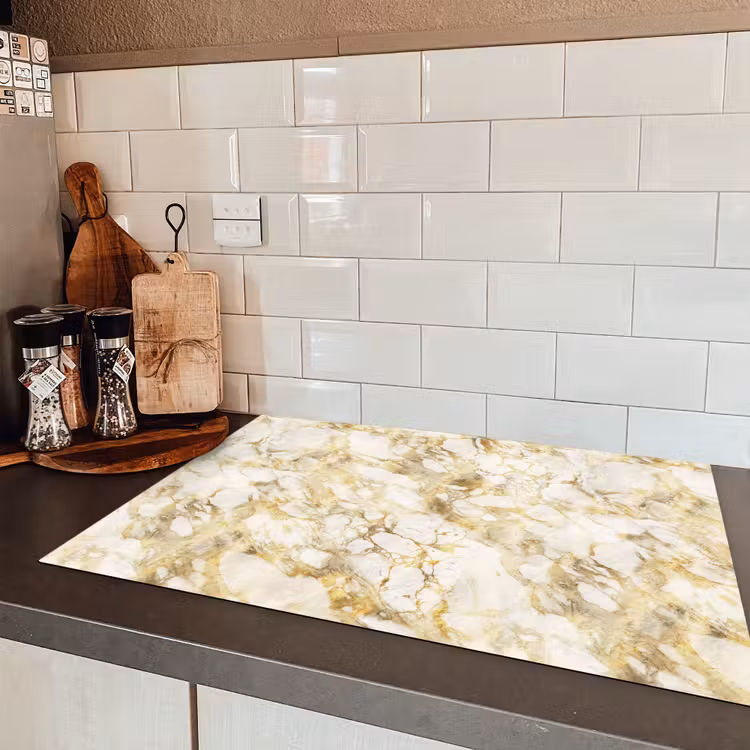 Warm - Gouden - Marmer - Patroon Inductie beschermer vinyl 3mm klein 276 -sfeer3