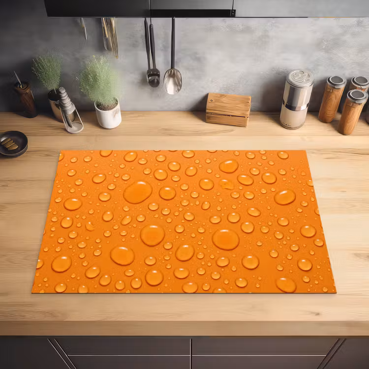 Water - Druppels - Oranje Inductie beschermer vinyl 3mm klein -sfeer5