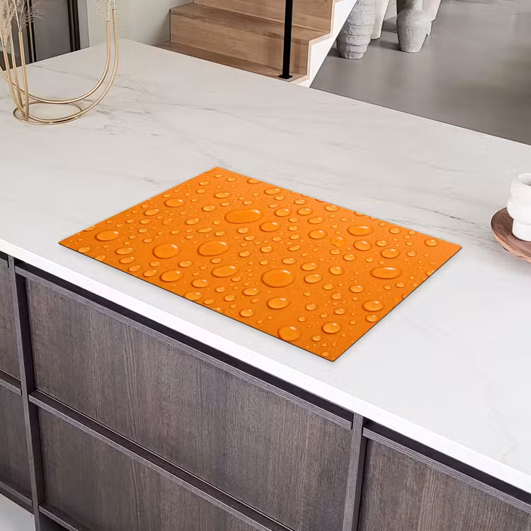 Water - Druppels - Oranje Inductie beschermer vinyl 3mm klein -sfeer8
