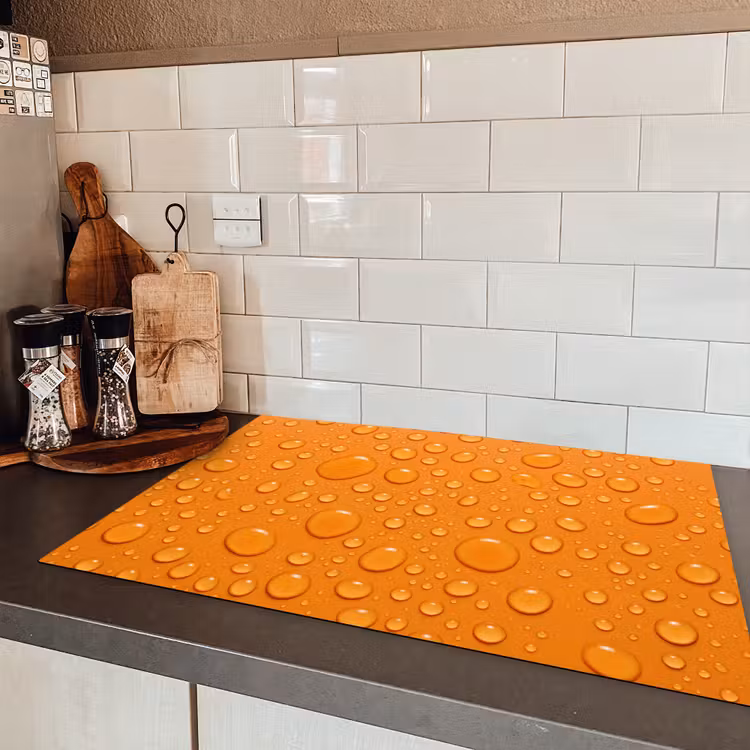 Water - Druppels - Oranje Inductie beschermer vinyl 3mm klein -sfeer3