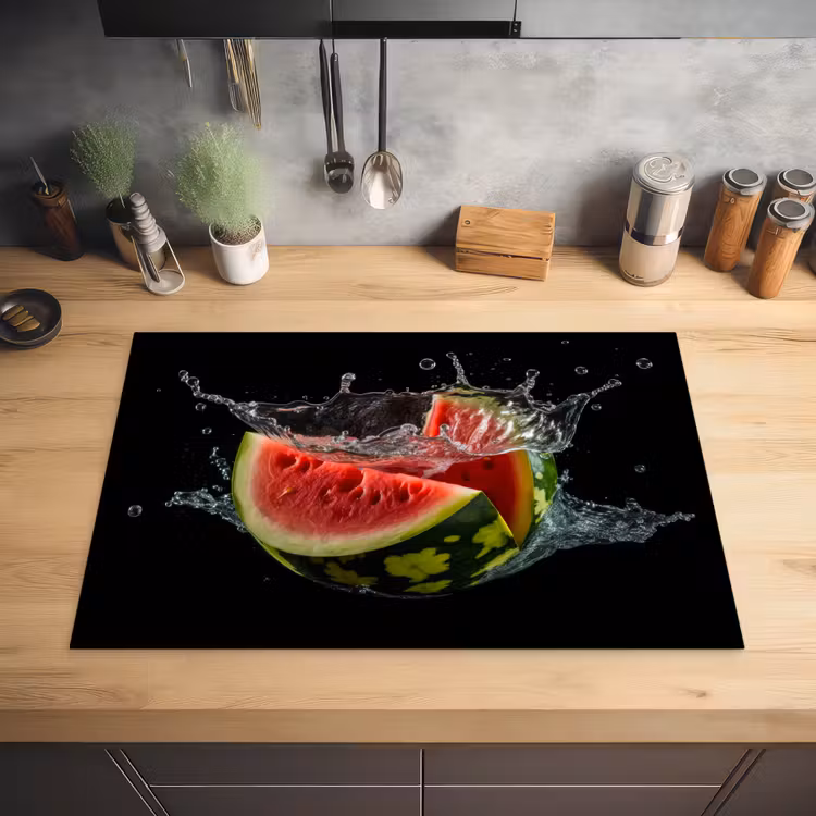 Watermeloen - Zwart - Water - Fruit - Meloen Inductie beschermer vinyl 3mm klein -sfeer5