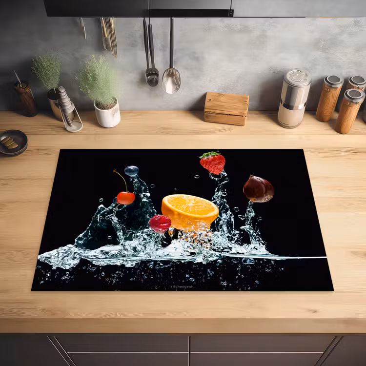 Watersplash - Fruit - Zwart Inductie beschermer vinyl 3mm klein -sfeer5