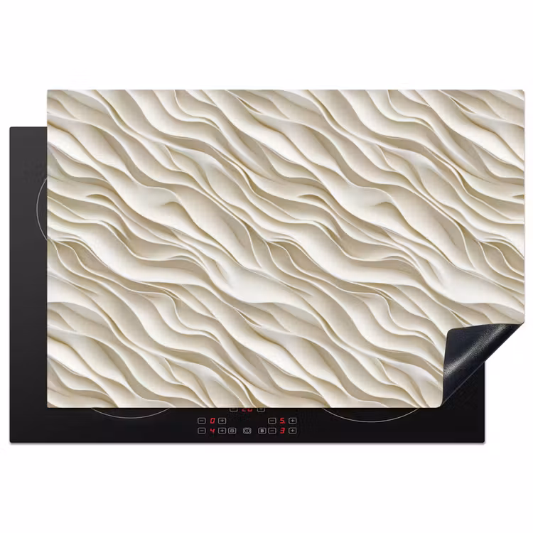 Golven - Wit - Minimalistisch Inductie beschermer vinyl 3mm klein 276 -3d