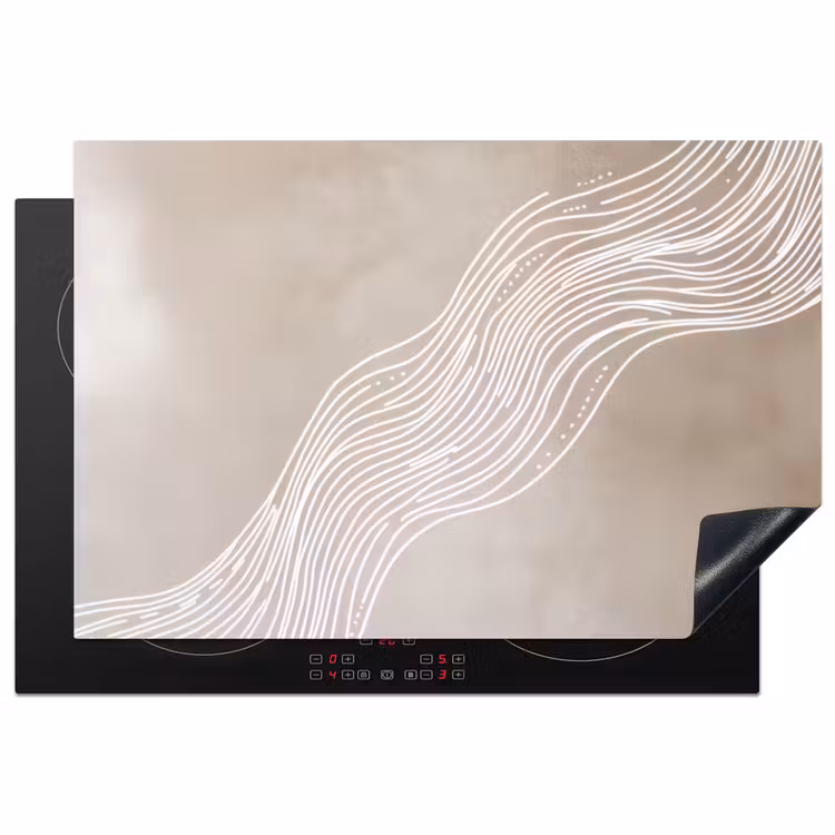 Golvende lijnen - Vloeiend - Zandkleurig Inductie beschermer vinyl 3mm klein -3d